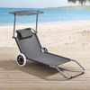 Set De 2x Tumbona Con 2 Ruedas - 146 X 52 X 15 Cm - Silla De Playa Con Parasol - Para Jardín Terraza Patio Piscina Playa - Gris Oscuro [casa.pro]®