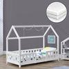 Cama Para Niños De Madera Pino Sisimiut Con Colchón Ortopédico - 70 X 140 Cm - Cama Infantil Con Reja Protectora - Forma De Casa - Casita - Blanco Lacado Mate [en.casa]®