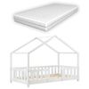 Cama Para Niños De Madera Pino Treviolo Con Colchón Ortopédico - 70 X 140 Cm - Cama Infantil - Con Reja Protectora - Casita - Forma De Casa - Blanco Lacado Mate [en.casa]®