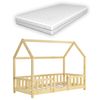 Cama Para Niños De Madera Pino Sisimiut Con Colchón Ortopédico - 80 X 160 Cm - Cama Infantil Con Reja Protectora - Forma De Casa - Casita - Pino Natural [en.casa]®