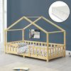 Cama Para Niños De Madera Pino Treviolo Con Colchón De Espuma Fría - 90 X 200 Cm - Cama Infantil - Con Reja Protectora - Casita - Forma De Casa - Oeko Tex 100 - Pino Natural [en.casa]®