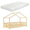 Cama Para Niños De Madera Pino Treviolo Con Colchón De Espuma Fría - 90 X 200 Cm - Cama Infantil - Con Reja Protectora - Casita - Forma De Casa - Oeko Tex 100 - Pino Natural [en.casa]®