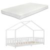 Cama Para Niños De Madera Pino Treviolo Con Colchón De Espuma Fría - 90 X 200 Cm - Cama Infantil - Con Reja Protectora - Casita - Forma De Casa - Oeko Tex 100 - Blanco Lacado Mate [en.casa]®