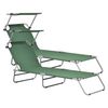 Set De 2x Tumbona Plegable Argozelo - 186 X 55 X 24 Cm - Con Techo - Parasol - Toldo - Acero - Hasta 110 Kg - Hamaca De Playa - Asiento Para Jardín - Silla Reclinable - Verde Oscuro [casa.pro]®