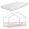 Cama Para Niños De Madera Pino Treviolo Con Colchón De Espuma Fría 90 X 200 Cm Cama Infantil Con Reja Protectora Casita Forma De Casa Rosa Blanco Lacado Mate [en.casa]®