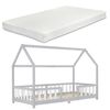 Cama Para Niños De Madera Pino Cama Infantil Con Reja Protectora Forma De Casa Casita Gris Claro Blanco Mate Lacado [en.casa]® Y [neu.haus]®