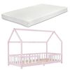 Cama Para Niños De Madera Pino Cama Infantil Con Reja Protectora Forma De Casa Rosa Casita  Blanco Mate Lacado [en.casa]® Y [neu.haus]®