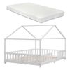 Cama Para Niños Treviolo Forma De Casa Pino Con Colchón 140x200 Cm Blanco Mate [en.casa][neu.haus]