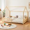 Cama Infantil Hesel En Forma De Casa Pino Con Reja 140x200cm - Natural [en.casa]