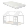 Cama Para Niños Tostedt En Forma De Casa Con Ventanas Y Colchón 90 X 200 Cm Pino - Blanco [en.casa]