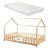 Cama Para Niños Sisimiut Forma De Casa Pino + Colchón 140x200 Cm - Pino Natural [en.casa][neu.haus]