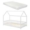 Cama Infantil Hesel En Forma De Casa Con Reja Y Colchón 90x200cm - Blanco [en.casa]