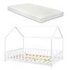 Cama Infantil Hesel En Forma De Casa Con Reja Y Colchón 120x200cm - Blanco [en.casa]