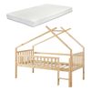 Cama Alta Cabaña Para Niños Sotkamo Pino Colchón 90x200 - Natural [en.casa]