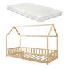 Cama Infantil Hesel En Forma De Casa Con Reja Y Colchón 90x200cm - Natural [en.casa]