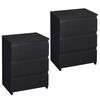 2pcs Mesitas De Noche Moderno Con 3 Cajones Negro 45x35x60,5cm