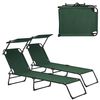 [casa.pro] Set De 2 Tumbonas Plegables 190cm Verde Oscuro Con Parasol Hamaca De Acero