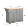 Sobuy Fkw71-hg Carrito De Cocina Con Piso De Madera De Caucho,isla De Cocina Con Encimera Con Tablero Extensible,l115 X P46 X H92cm,es(gris)