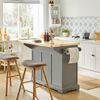 Sobuy Fkw71-hg Carrito De Cocina Con Piso De Madera De Caucho,isla De Cocina Con Encimera Con Tablero Extensible,l115 X P46 X H92cm,es(gris)