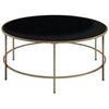 Mesa De Centro Con Tablero De Cristal Negro Marco De Metal Dorado Redondo 88 Cm Diseño Glamour Moderno Florence - Negro