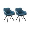 Conjunto De 2 Sillas De Comedor De Tela Azul Marino Con Reposabrazos Respaldo Acolchado Patas Metálicas Negras Retro Monee - Azul