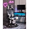 Silla De Juegos De Piel Sintética Negra Con Reposabrazos Ajustables Reclinables Blancos Soporte Lumbar Cojín Reposacabezas Gamer - Negro