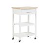 Carrito De Cocina De Mdf Madera De Caucho Blanco 58 X 40 X 85 Cm Ruedas 2 Baldas 1 Cajón Botellero Hiuma - Blanco