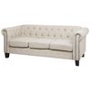 Sofá Chesterfield Tapizado En Tela Beige Patas De Madera Oscura 3 Plazas Estilo Clásico Chesterfield - Beige