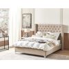 Cama Con Somier De Terciopelo Beige Plateado 160 X 200 Cm Listones Lubbon - Beige