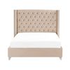 Cama Con Somier De Terciopelo Beige Plateado 160 X 200 Cm Listones Lubbon - Beige