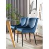 Conjunto De 2 Sillas De Comedor De Terciopelo Azul Marino Negro Acolchado Solano - Azul