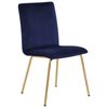 Conjunto De 2 Sillas De Comedor De Terciopelo Azul Sin Reposabrazos Patas De Metal Dorado Retro Glamour Rubio - Azul