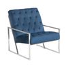 Sillón Tapizado En Terciopelo Azul Oscuro Estructura De Metal Plateado Respaldo Acolchado Estilo Glamour Harstad - Azul