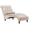 Chaise Longue Chesterfield Tapizado En Tela Beige Abotonada Moderna Sala De Estar Patas De Madera Muret - Beige