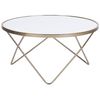 Mesa De Centro Tablero De Cristal Templado Blanco Patas De Horquilla De Metal Dorado Forma Redonda Meridian Ii - Blanco