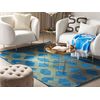 Alfombra Azul De Viscosa Con Estampado Geométrico Dorado Con Algodón 140 X 200 Cm Estilo Glamour Moderno Vekse - Azul