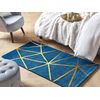 Alfombra Azul Con Estampado Geométrico Dorado De Viscosa Con Algodón 80 X 150 Cm Tejida A Mano Estilo Moderno Glam Havza - Azul