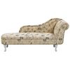 Chaise Longue Tapizado En Poliéster Beige Con Estampado Impreso Acolchado Derecho Con Tachuelas Decorativas Patas Blancas Nimes - Beige