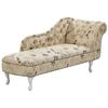 Chaise Longue Tapizado En Poliéster Beige Con Estampado Impreso Acolchado Derecho Con Tachuelas Decorativas Patas Blancas Nimes - Beige