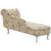 Chaise Longue Tapizado En Poliéster Beige Con Estampado Impreso Acolchado Derecho Con Tachuelas Decorativas Patas Blancas Nimes - Beige