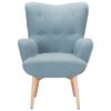 Sillón Orejero Tapizado En Tela Azul Claro Abotonado Con Reposapiés Estilo Retro Vejle - Azul