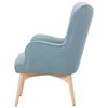 Sillón Orejero Tapizado En Tela Azul Claro Abotonado Con Reposapiés Estilo Retro Vejle - Azul