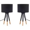 Conjunto De 2 Lámparas De Mesa Con Soporte De Madera Trípode Y Pantalla De Tela Negra Tobol - Negro