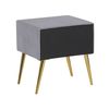 Mesa De Noche De Terciopelo Gris Dorado 46 X 38 Cm Cajón Dormitorio Flayat - Dorado