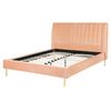 Cama Con Somier De Terciopelo Rosa Melocotón 160 X 200 Cm Reposacabezas Alto Vintage - Rosa