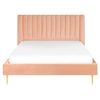 Cama Con Somier De Terciopelo Rosa Melocotón 160 X 200 Cm Reposacabezas Alto Vintage - Rosa