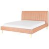 Cama Con Somier De Terciopelo Rosa Melocotón 180 X 200 Cm Reposacabezas Alto Vintage - Rosa