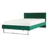 Cama Doble Tapizada En Terciopelo Verde 140 X 200 Cm Con Cabecero Patas Doradas Estilo Glam Bellou - Verde