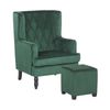 Sillón Con Reposapiés Tapizado En Tela De Terciopelo Verde Con Patas De Madera Butaca Silla Orejera Sandset - Verde