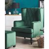 Sillón Con Reposapiés Tapizado En Tela De Terciopelo Verde Con Patas De Madera Butaca Silla Orejera Sandset - Verde